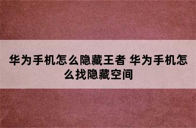 华为手机怎么隐藏王者 华为手机怎么找隐藏空间